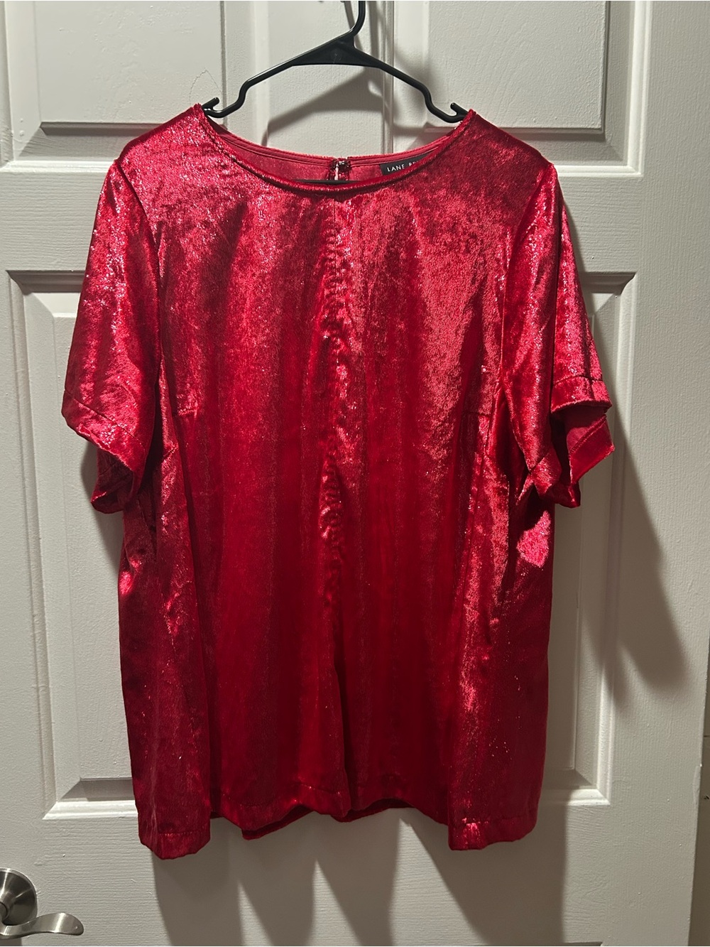 Lane Bryant Luxe Red Velvet Lurex Shimmer Swing Short Sleeve Blouse Top Size 20